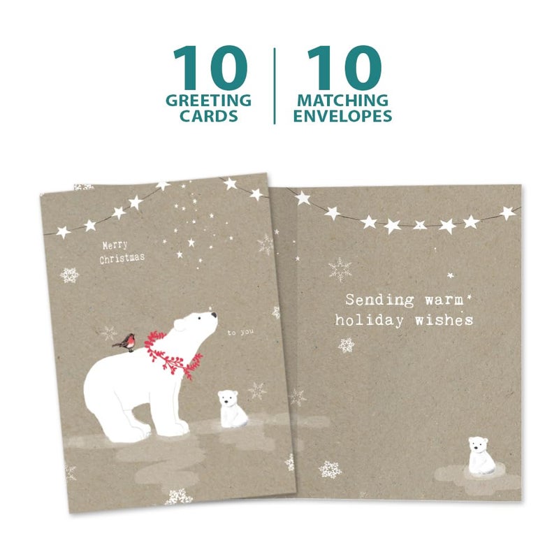 Tree-Free Greetings Holiday Greeting Cards, Polar Bear Merry Christmas, Vintage Brown Recycled Paper, Boxed Note Card Set, 10-Pack (HB93300) - Image 5